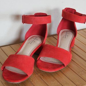 Clarks Red Suede Elisa Dedra Ankle Strap Sandal